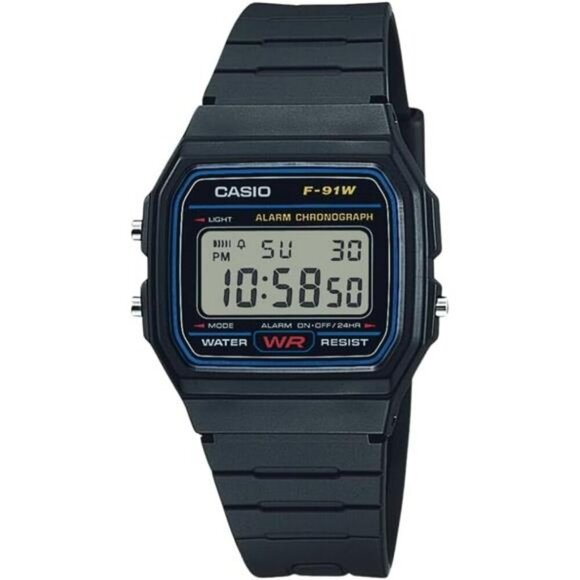 Casio F91W Digital Watch Black Water Resistant Alarm Stopwatch LED Light - Picture 1 of 3